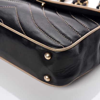 Chanel Lambskin Chevron Small Single Flap Bag Black Beige 10 of 16