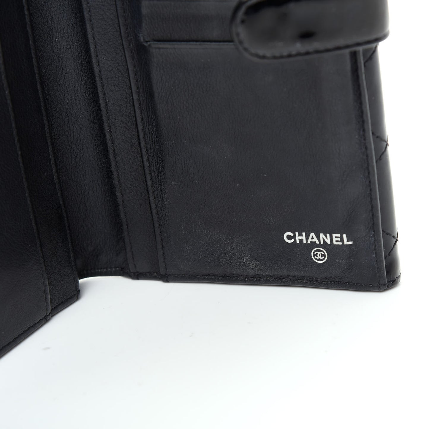 Patent Quilted Large Brilliant Flap Wallet Black