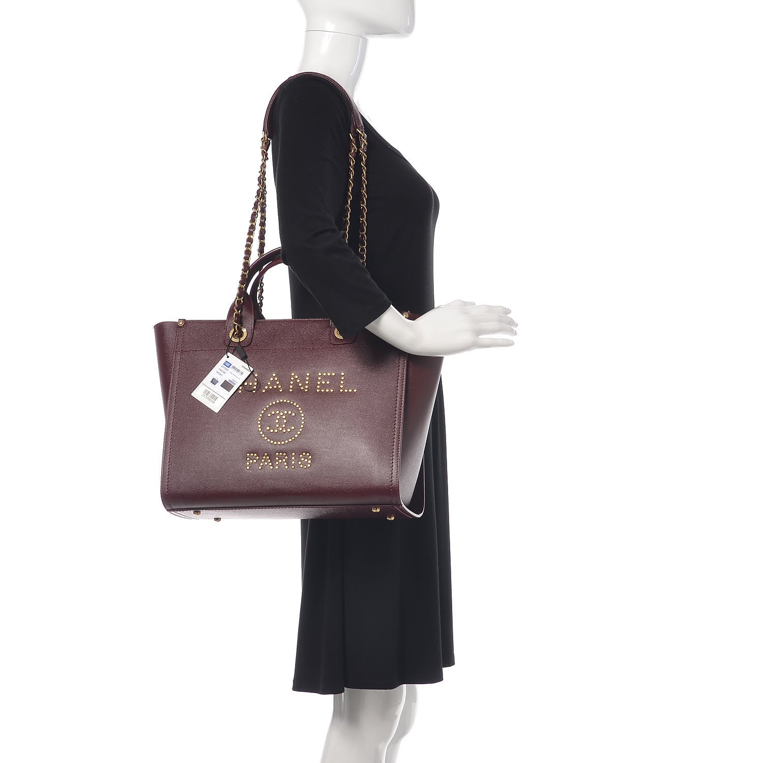 Chanel Caviar Small Studded Deauville Tote Burgundy 3 of 11
