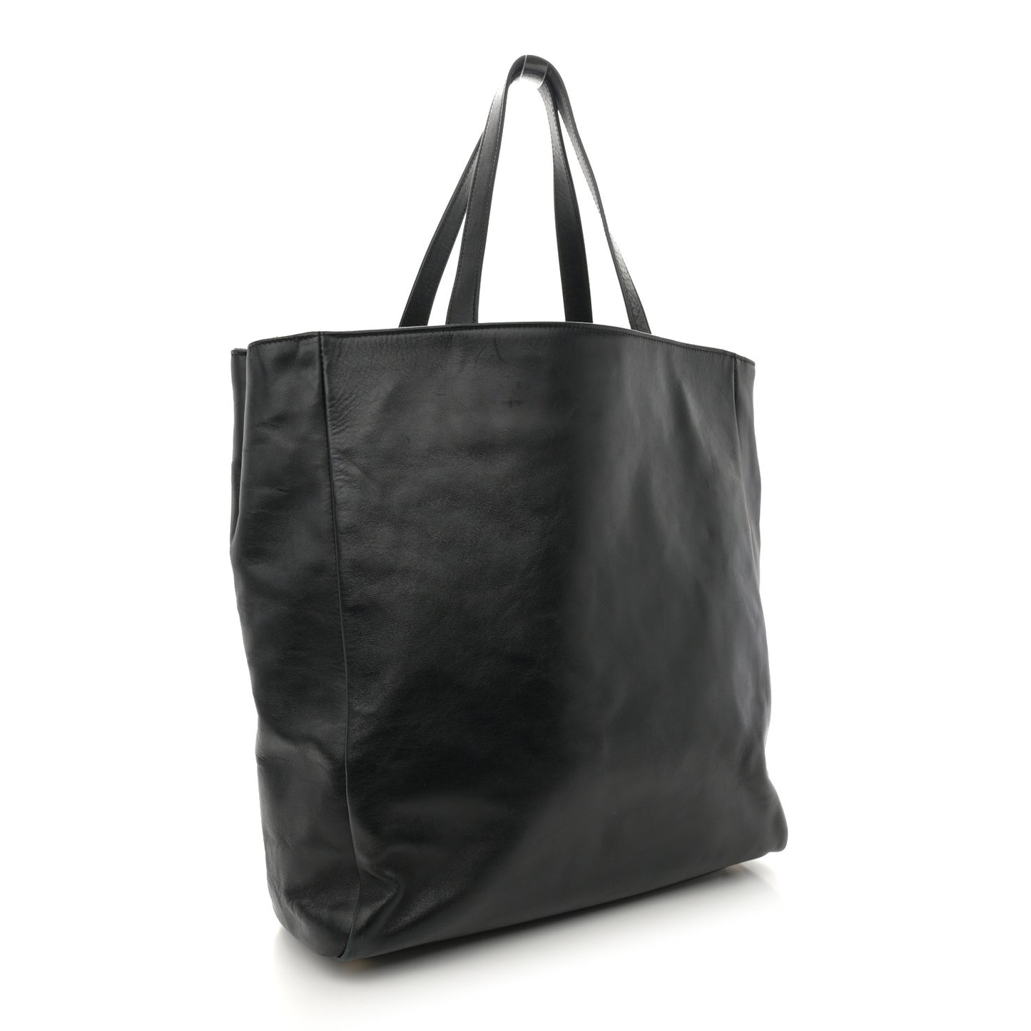 Calfskin Suede North South Reversible Shopping Tote Black
