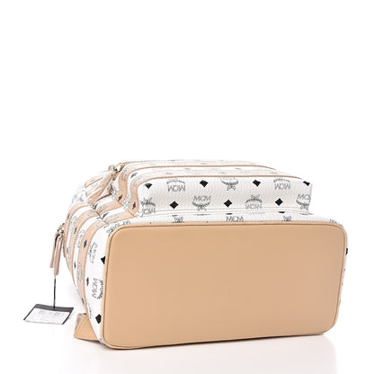 MCM Metallic Visetos Striped Medium Stark Backpack White Beige 4 of 11