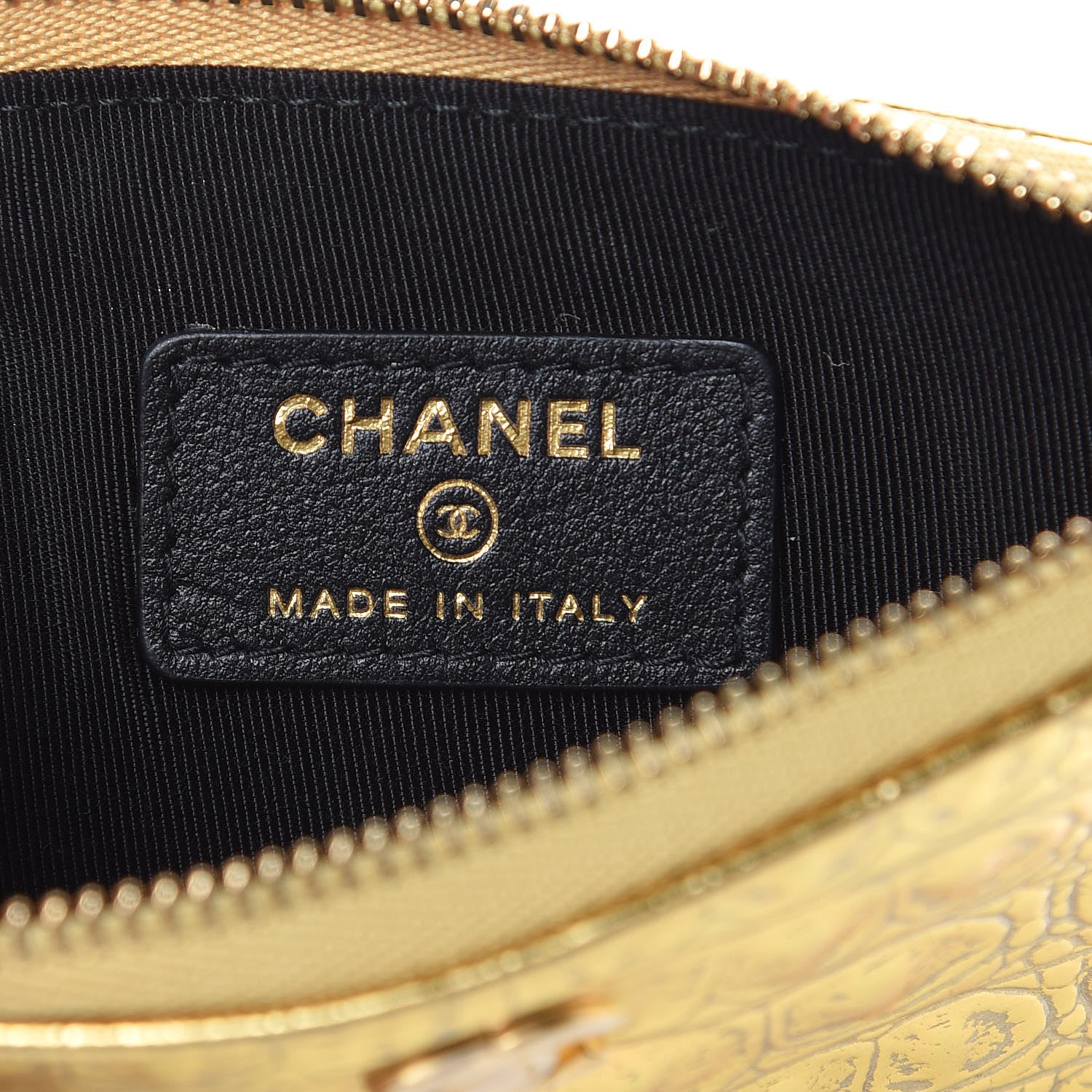 Chanel Metallic Calfskin Crocodile Embossed Cocodile Cosmetic Case Gold 6 of 7