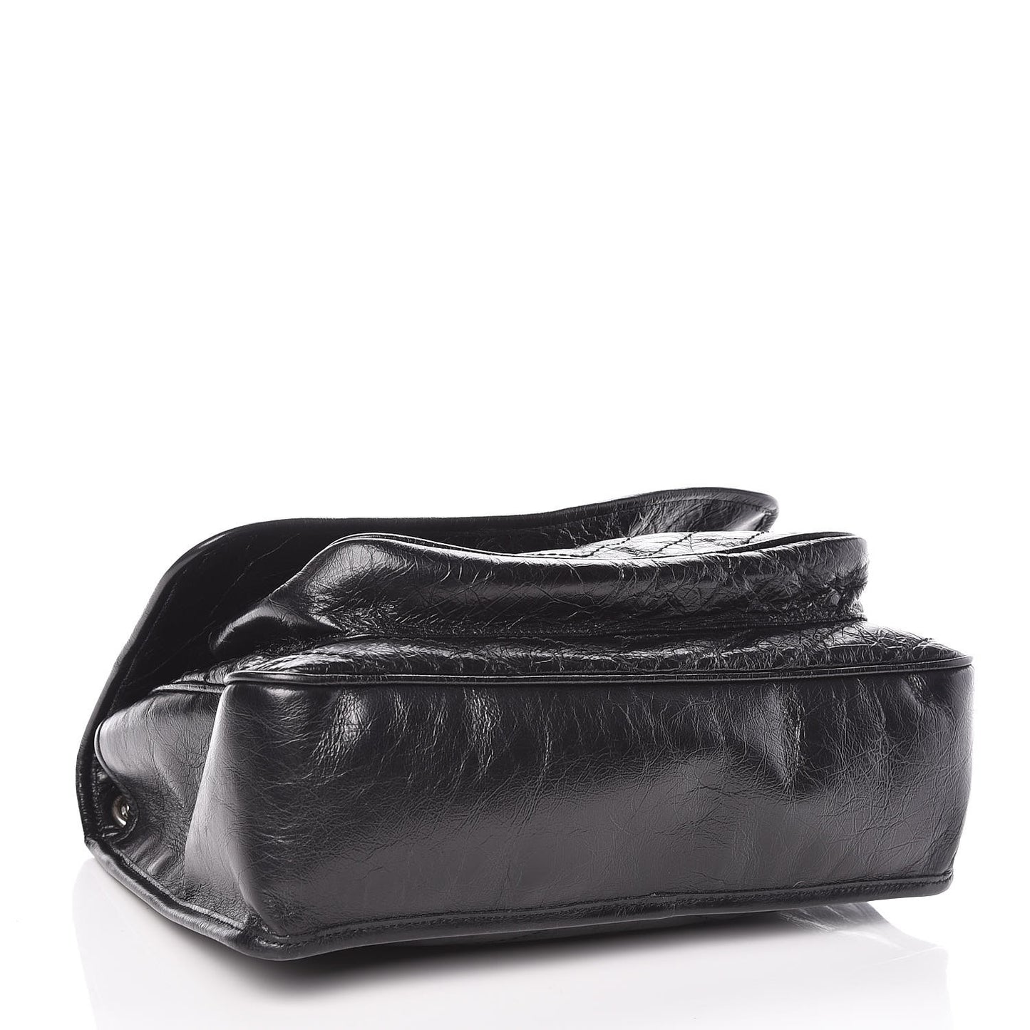 Crinkled Calfskin Matelasse Monogram Large Niki Chain Satchel Black