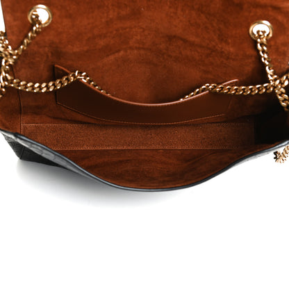 Saint Laurent Calfskin Crocodile Embossed Suede Medium Reversible Monogram Kate Satchel Military Taupe 8 of 23