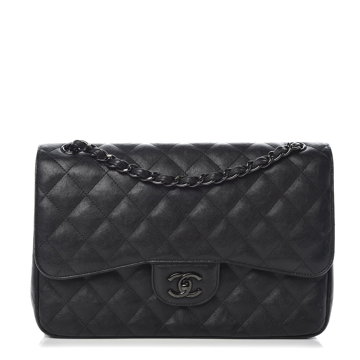 Chanel Crumpled Calfskin Quilted Jumbo Double Flap So Black 1 of 9
