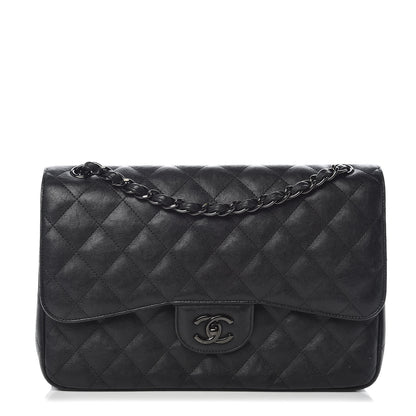 Chanel Crumpled Calfskin Quilted Jumbo Double Flap So Black 1 of 9