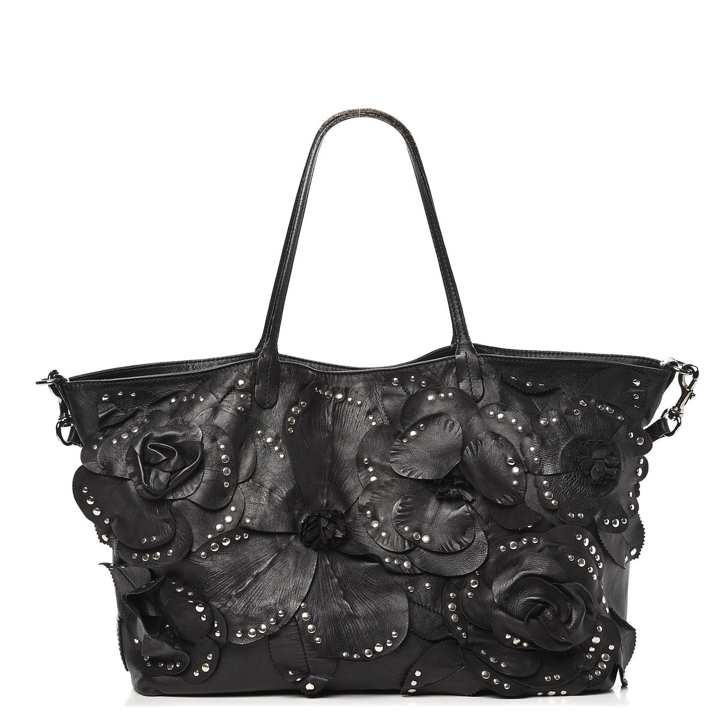 Nappa Studded Rosette Tote Black