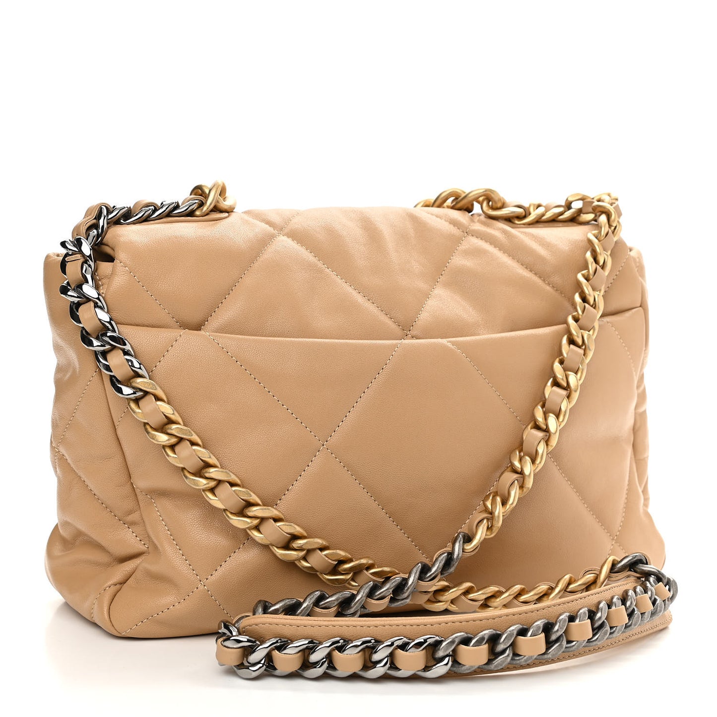 Lambskin Quilted Large Chanel 19 Flap Dark Beige