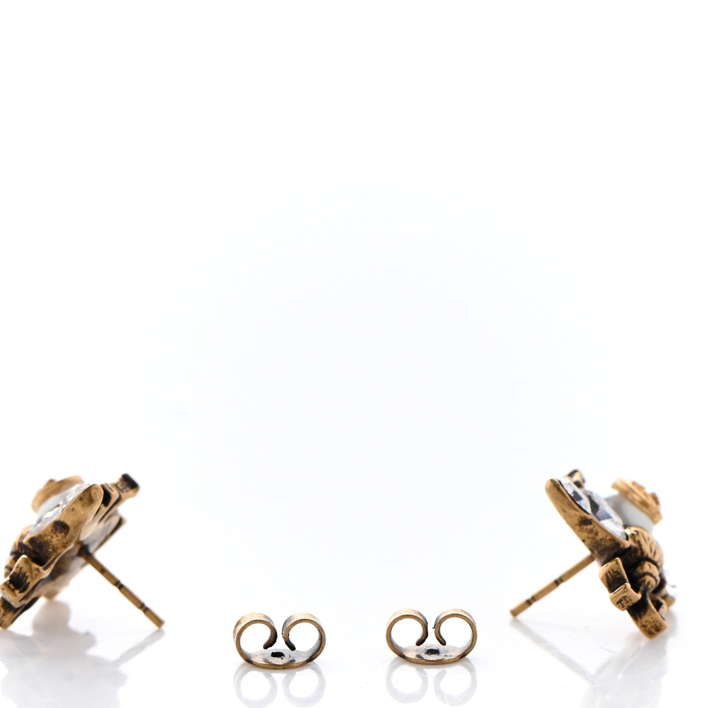 Crystal Pearl GG Bee Earrings Gold
