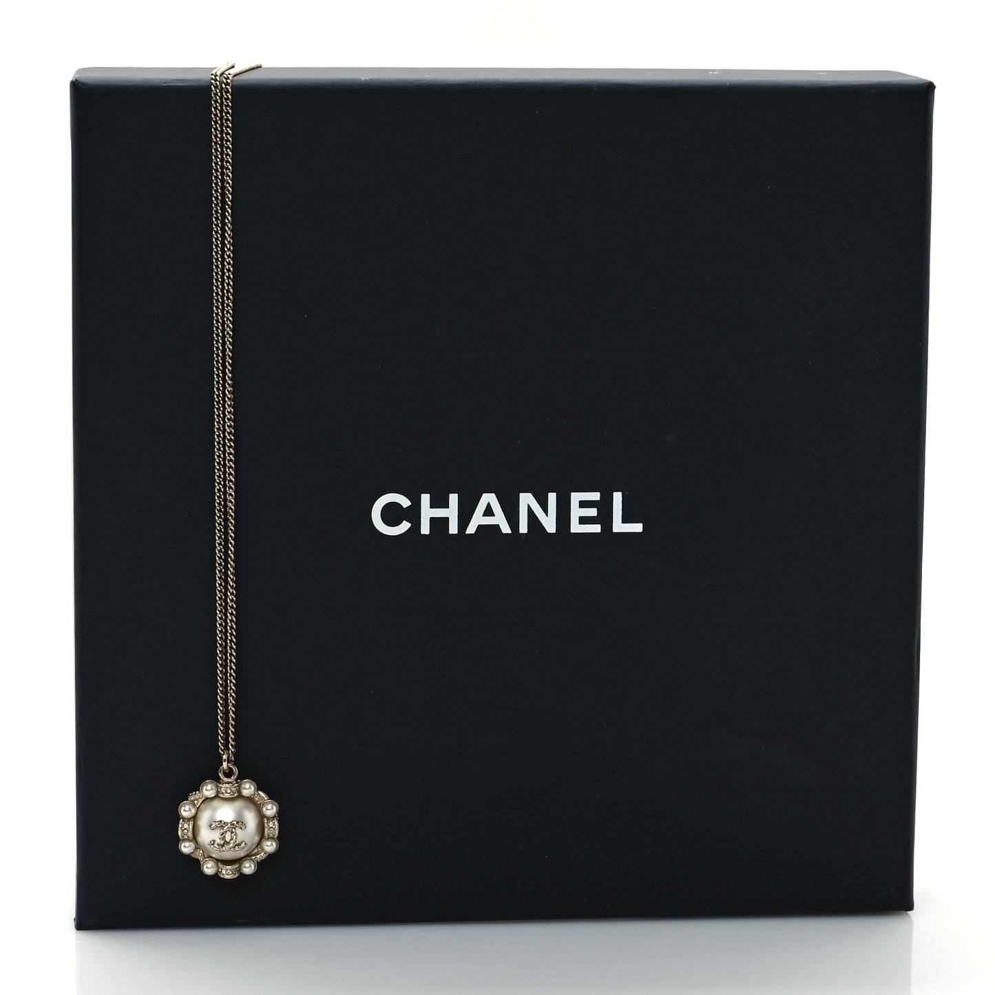 Pearl Crystal CC Pendant Necklace Gold
