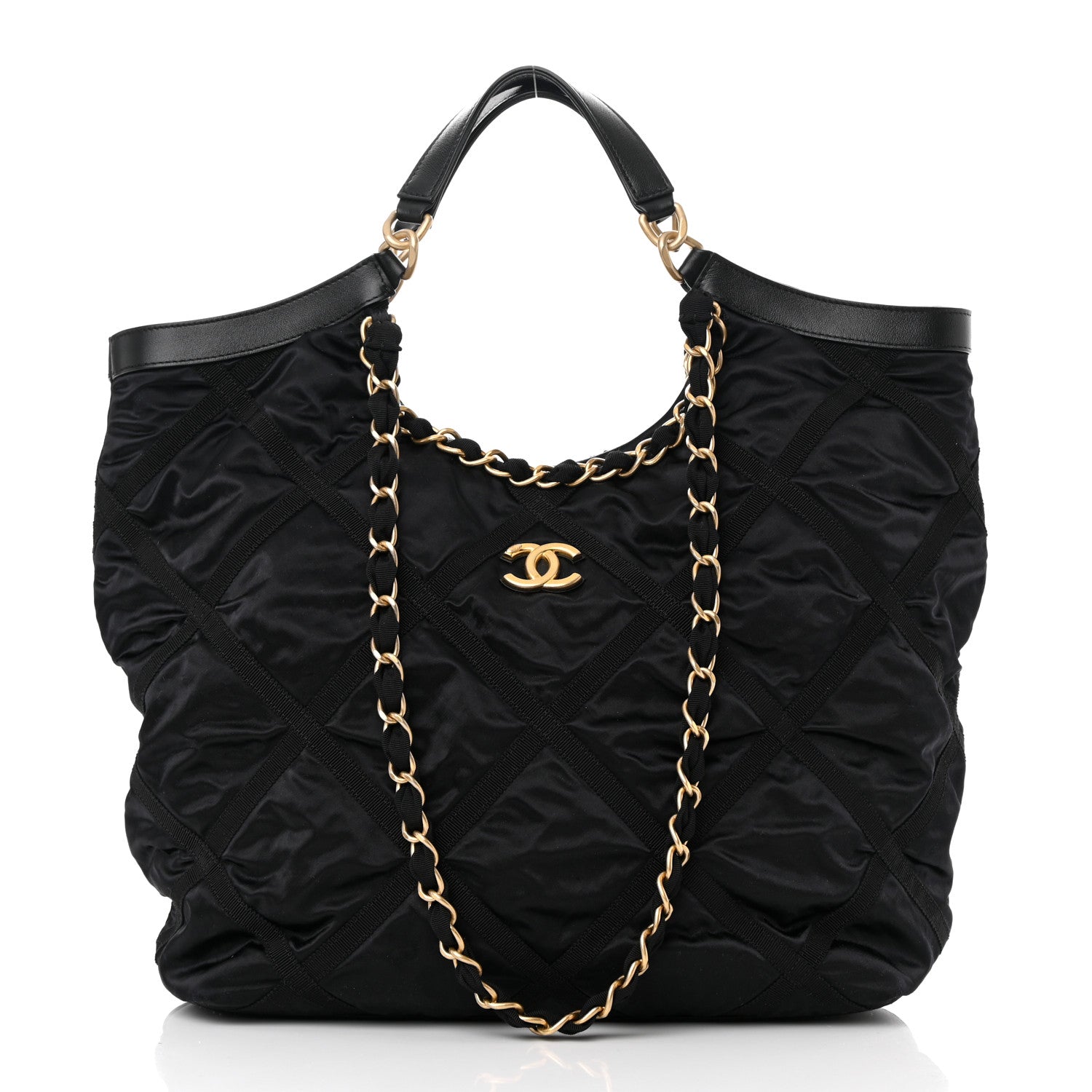 Chanel Nylon Grosgrain Quilted Lifestyle Shopping Tote Black 3 of 13