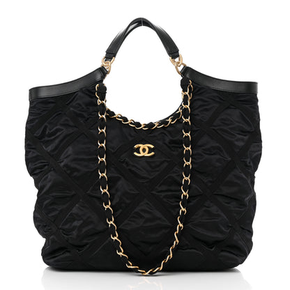 Chanel Nylon Grosgrain Quilted Lifestyle Shopping Tote Black 3 of 13