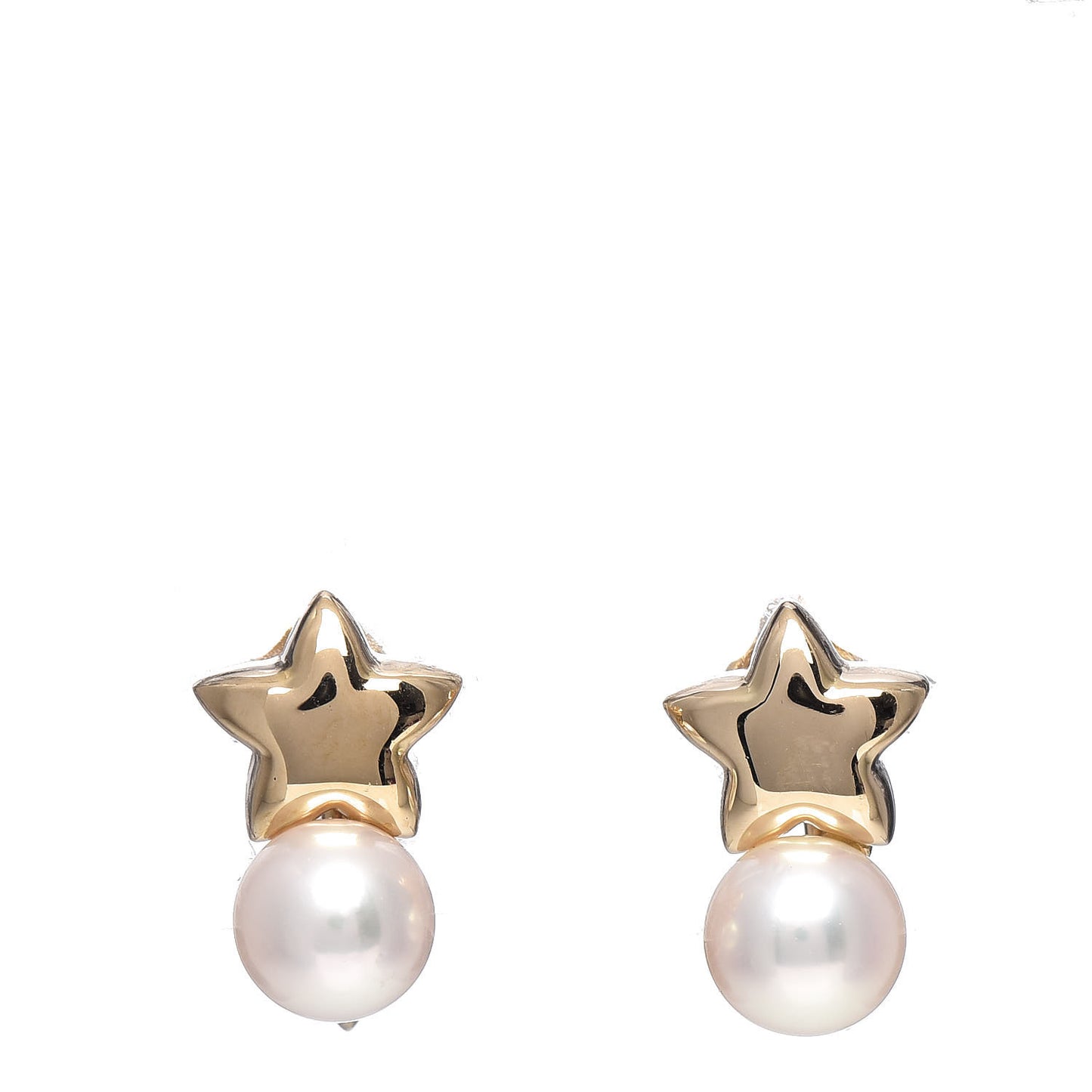 18K Yellow Gold Akoya Pearl 6.5mm Star Screw Back Earrings