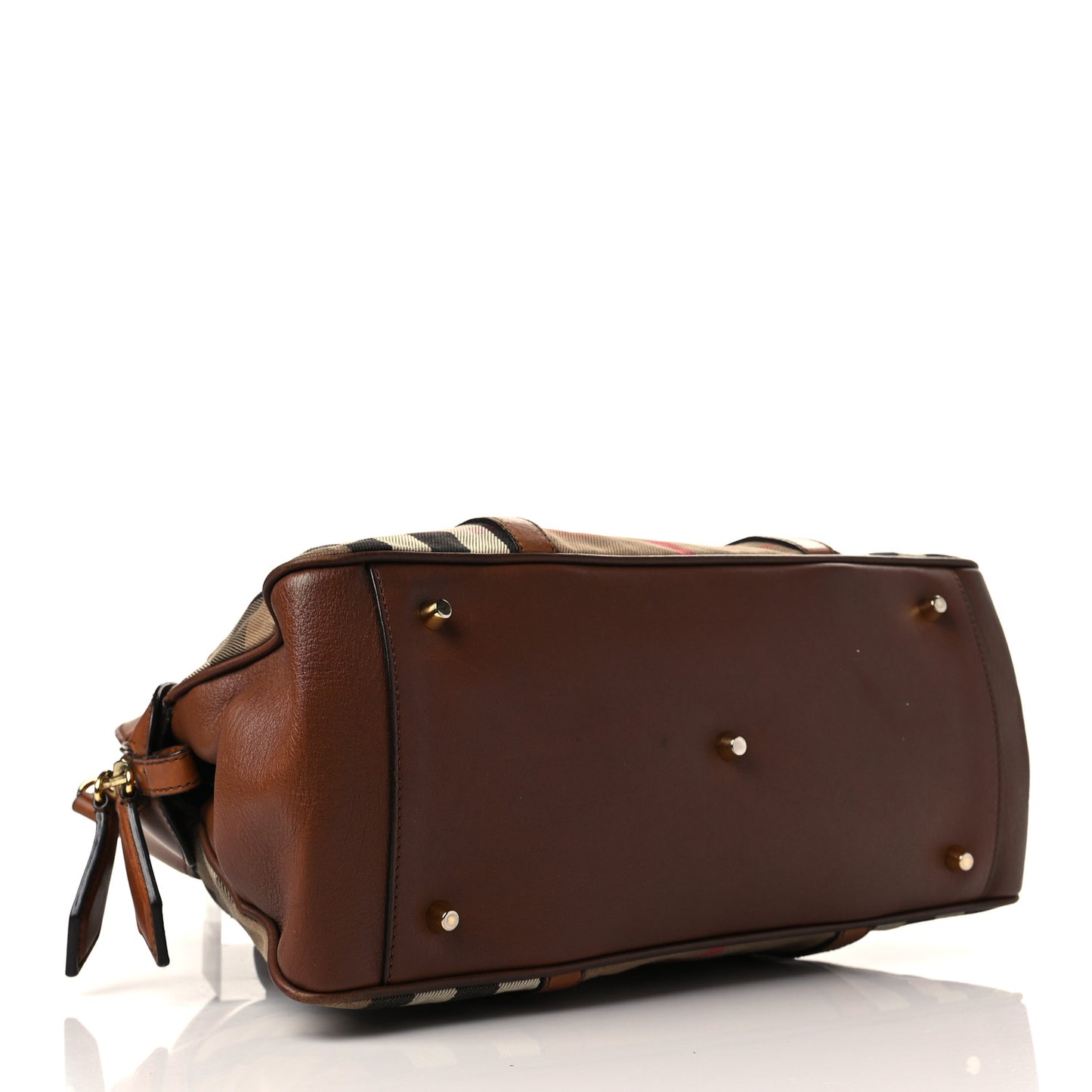 Calfskin House Check Satchel Tan
