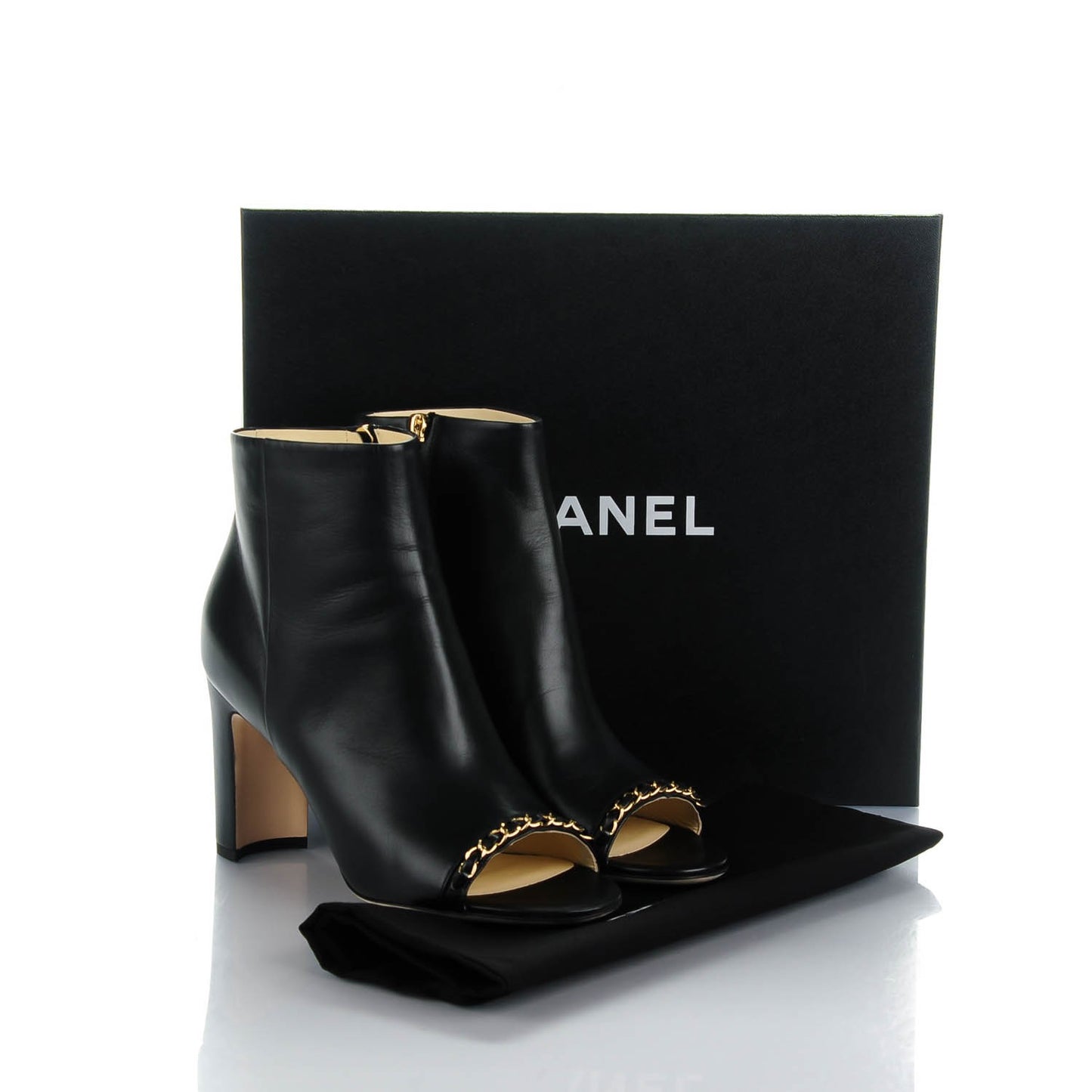 Lambskin CC Chain Short Boots 39 Black