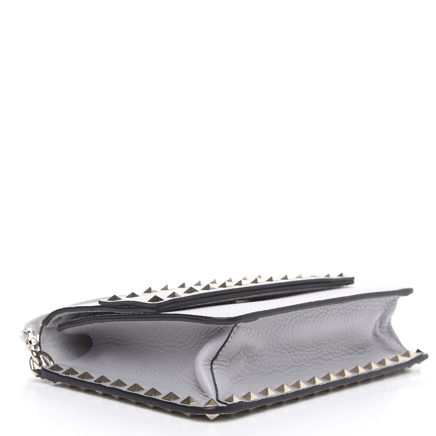 Pebbled Calfskin Rockstud Side Slip Crossbody Pastel Grey