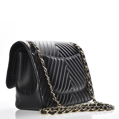 Chanel Lambskin Chevron Quilted Jumbo Double Flap Black 3 of 9