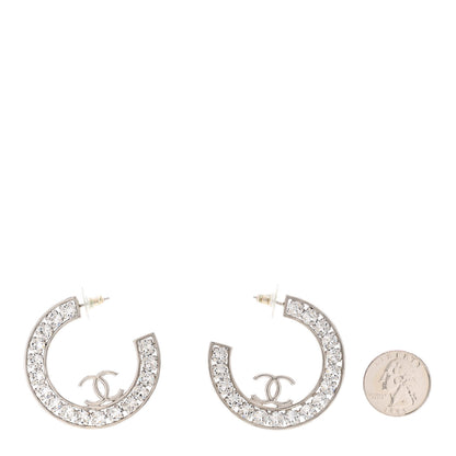 Chanel Metal Crystal CC XL Hoop Earrings Silver 2 of 5