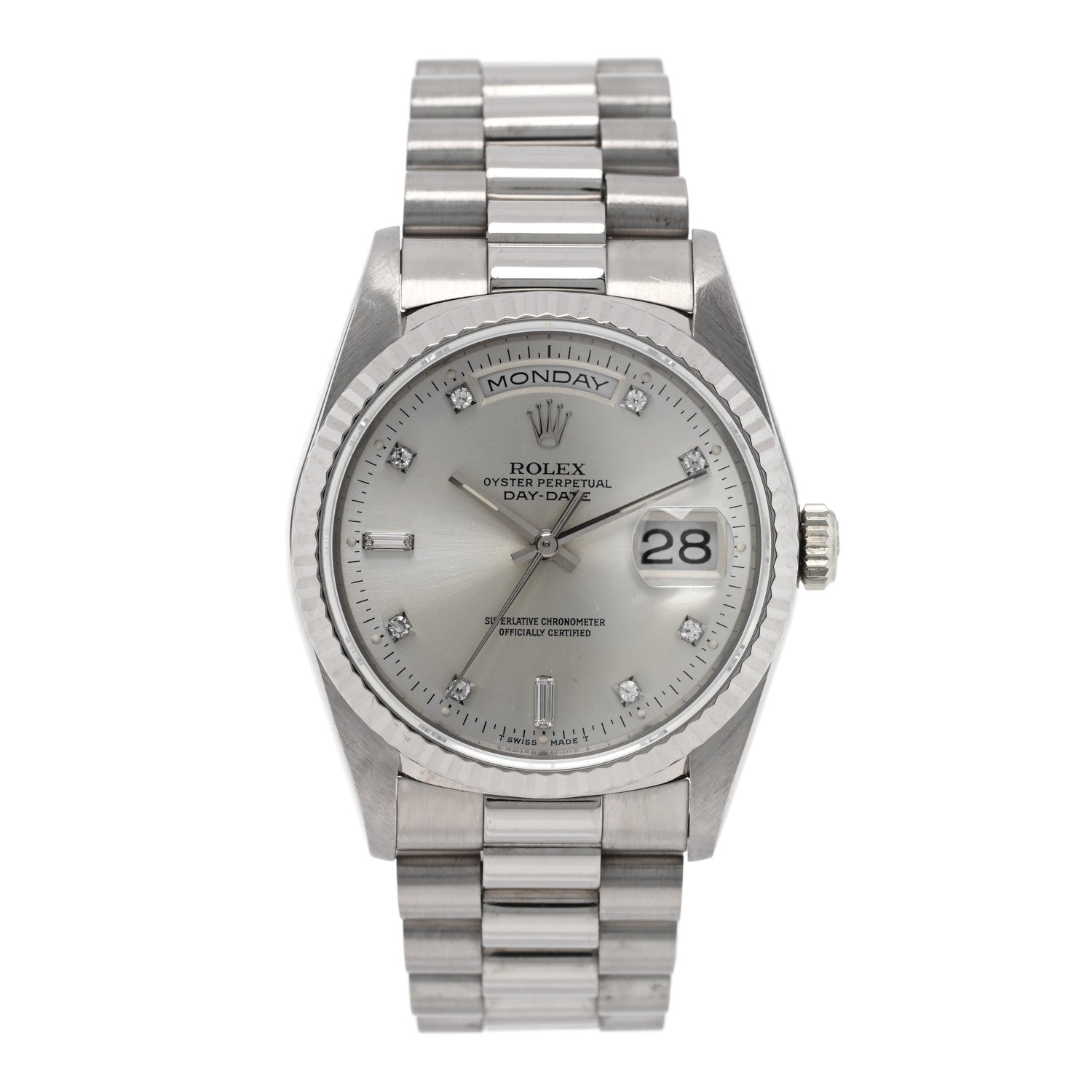 Rolex 18K White Gold Diamond 36mm Oyster Perpetual Day-Date President Watch Silver 18239 1 of 5