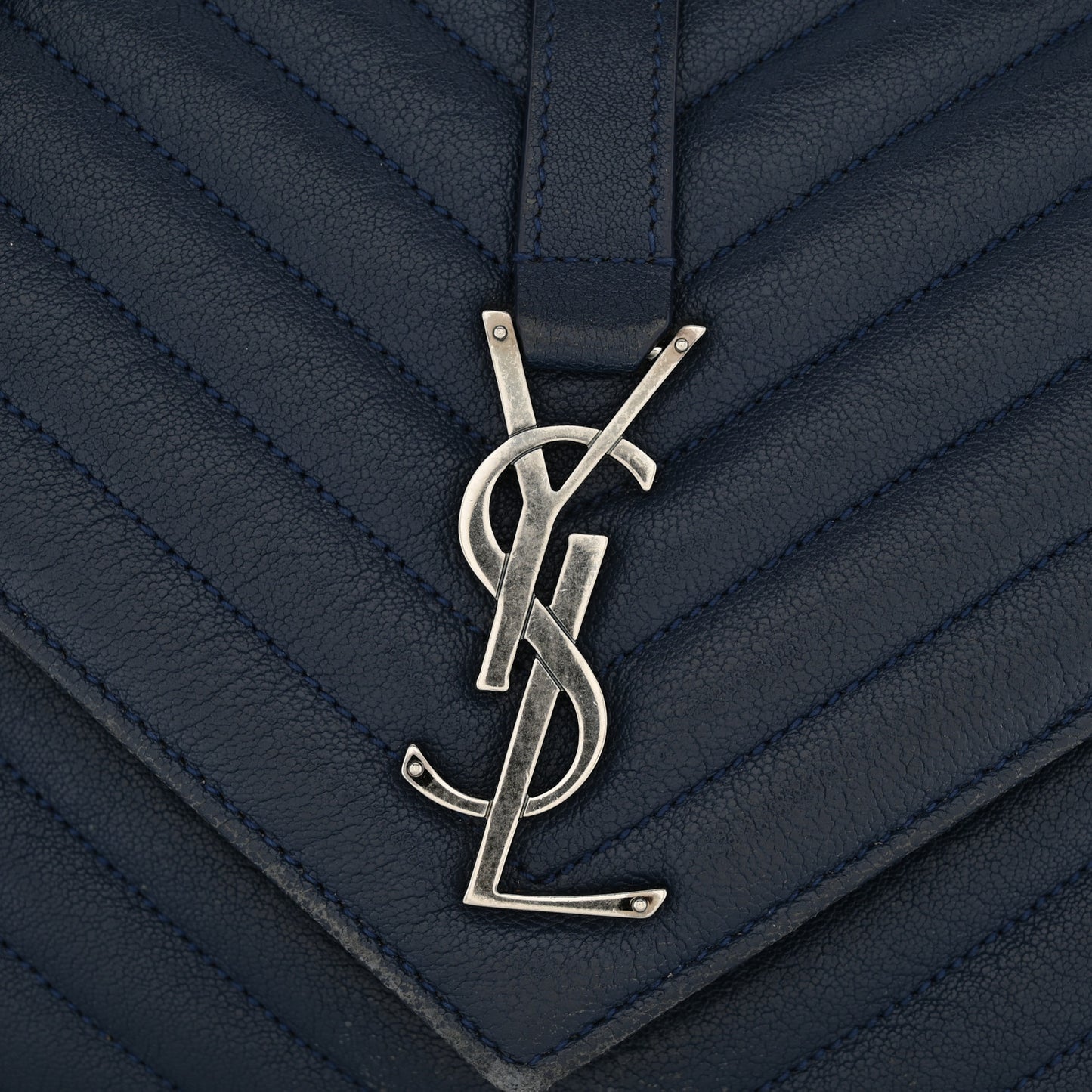 Sheepskin Matelasse Chevron Monogram Medium College Bag Navy