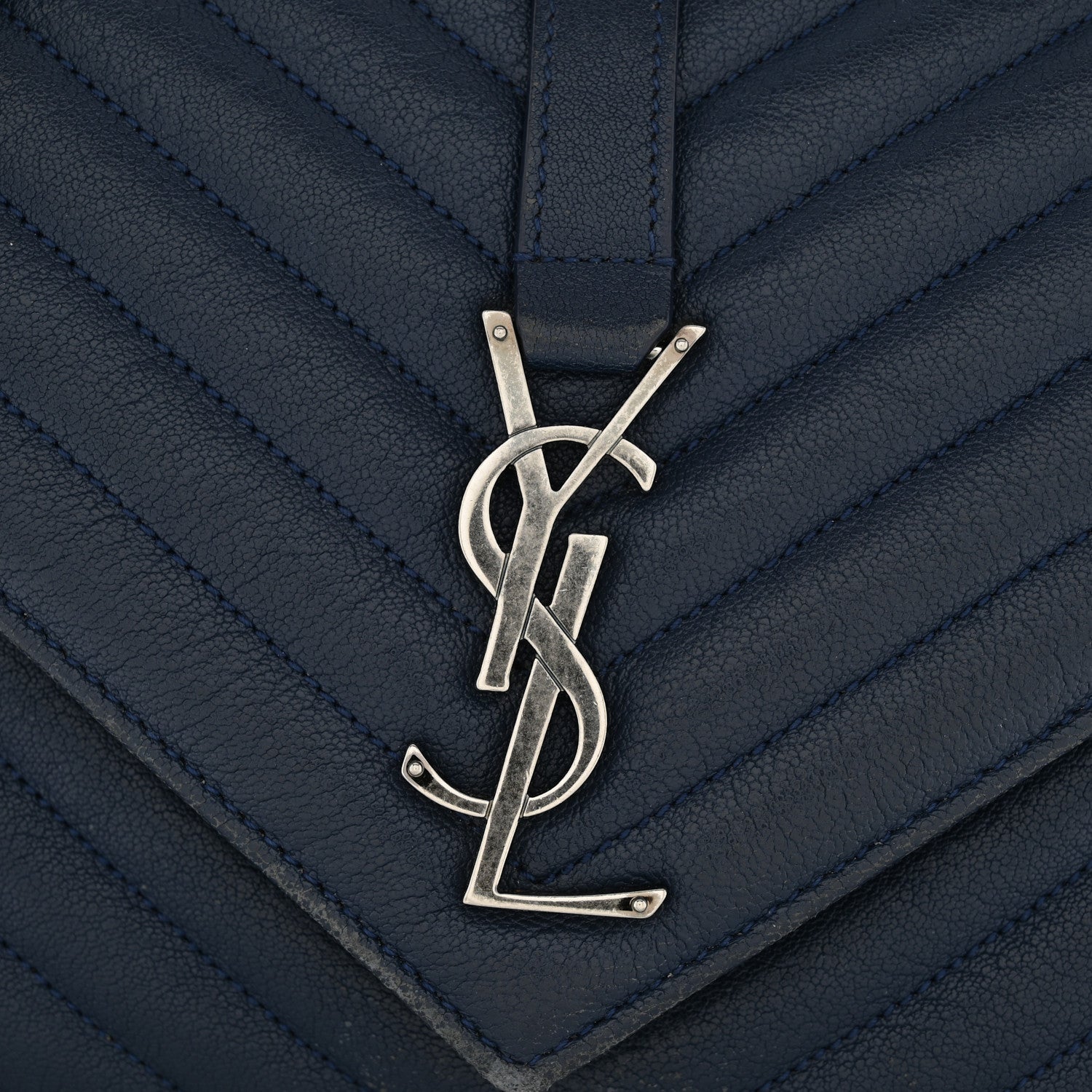 Saint Laurent Sheepskin Matelasse Chevron Monogram Medium College Bag Navy 13 of 15