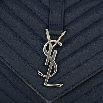 Saint Laurent Sheepskin Matelasse Chevron Monogram Medium College Bag Navy 13 of 15