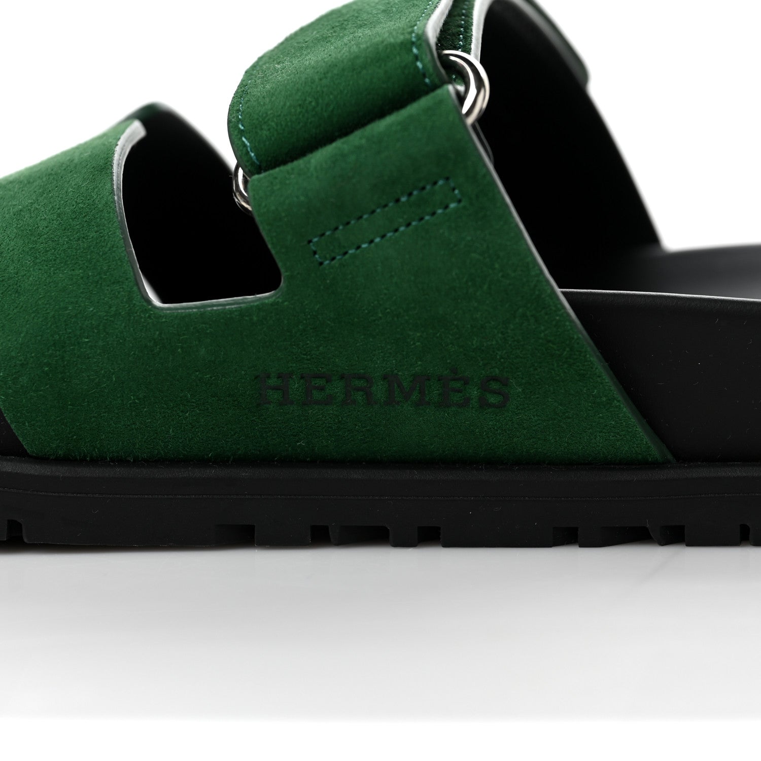 Hermes Suede Goatskin Womens Chypre Sandals 37 Vert Electrique 9 of 10