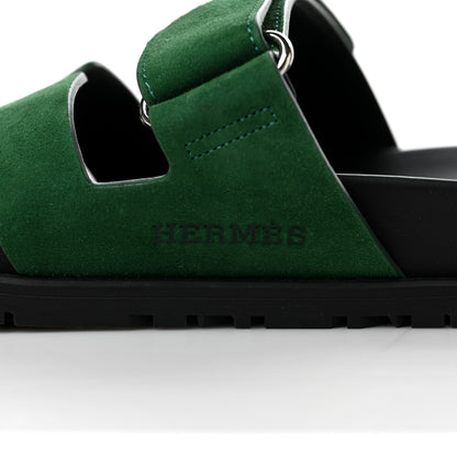 Hermes Suede Goatskin Womens Chypre Sandals 37 Vert Electrique 9 of 10