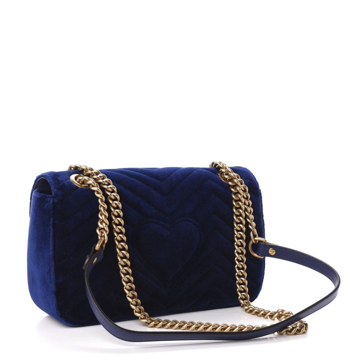 Velvet Matelasse Deer Embroidered Small GG Marmont Shoulder Bag Cobalt