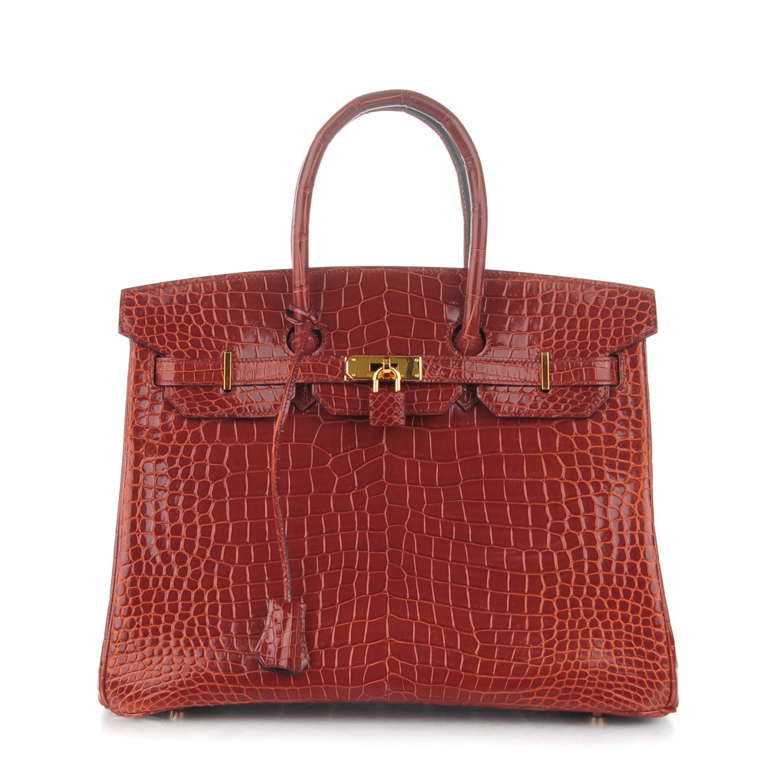 Hermes Shiny Porosus Crocodile Horseshoe Birkin 35 Rouge H Graphite 1 of 24