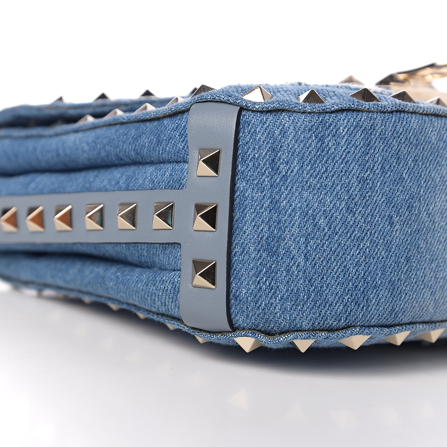 Denim Butterfly Embroidered Rockstud Shoulder Flap Messenger Bag Light Denim