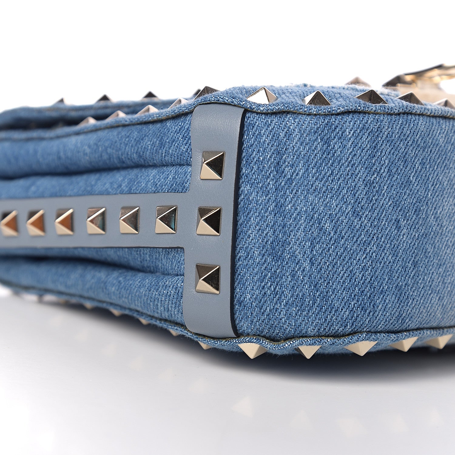 Valentino Garavani Denim Butterfly Embroidered Rockstud Shoulder Flap Messenger Bag Light Denim 7 of 8