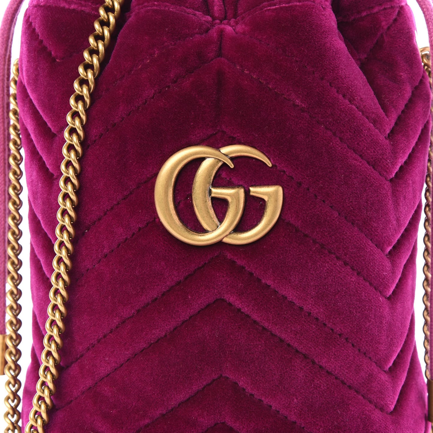 Velvet Matelasse Mini GG Marmont 2.0 Bucket Bag Fuchsia Violet Cyclamen