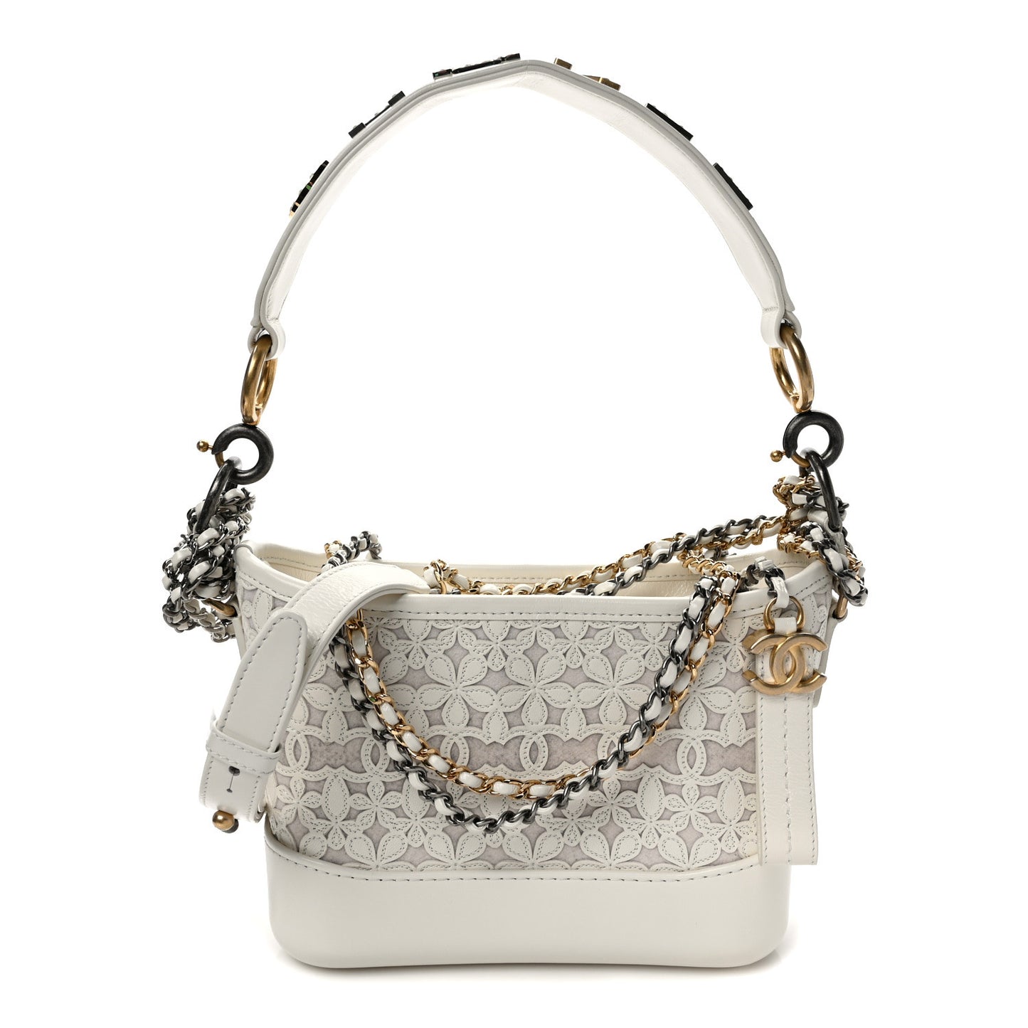 Calfskin Wool Felt Embossed Small Gabrielle Logo Hobo White