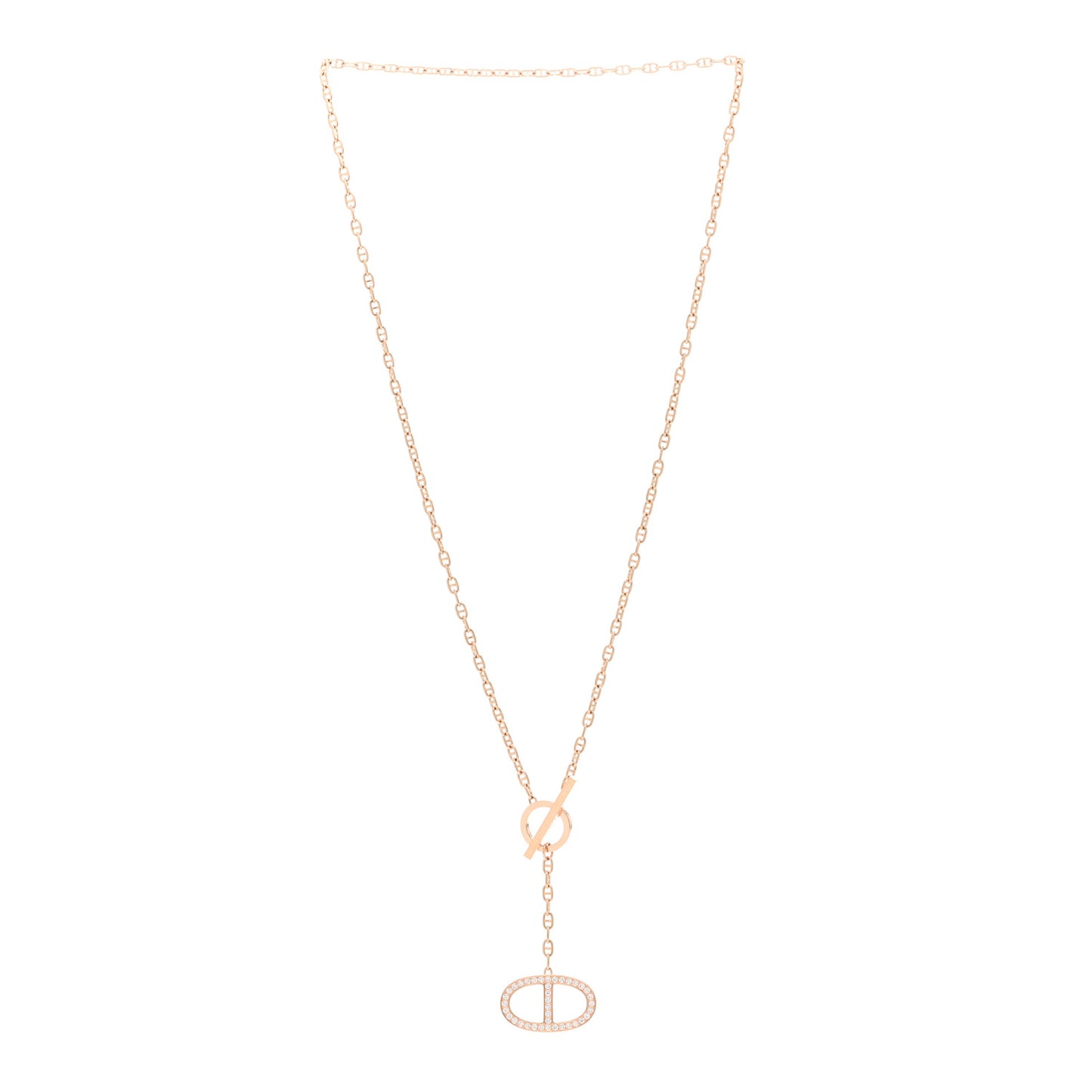 18K Rose Gold Diamond GM Chaine D'Ancre Contour Pendant Necklace ST