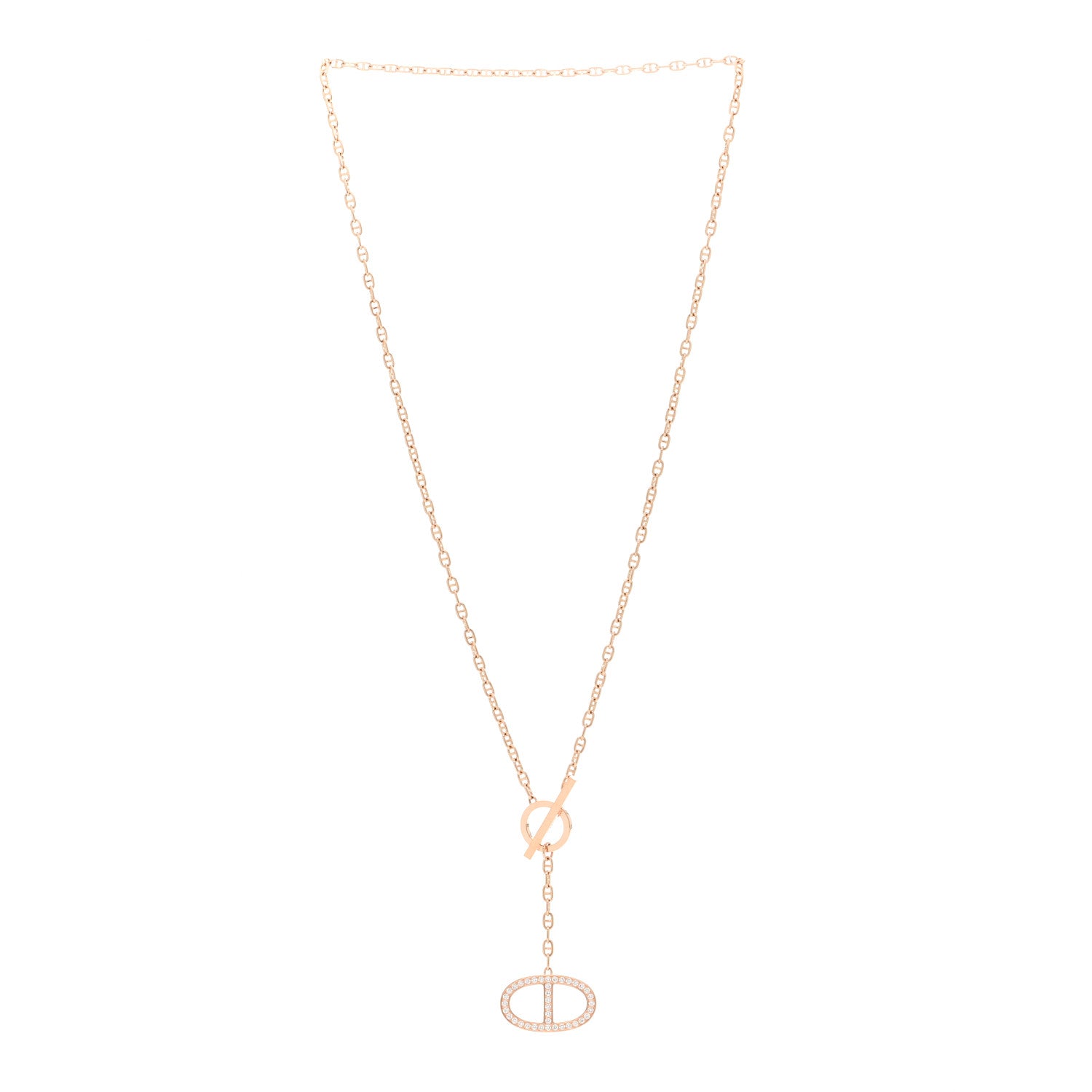 Hermes 18K Rose Gold Diamond GM Chaine D'Ancre Contour Pendant Necklace ST 3 of 4