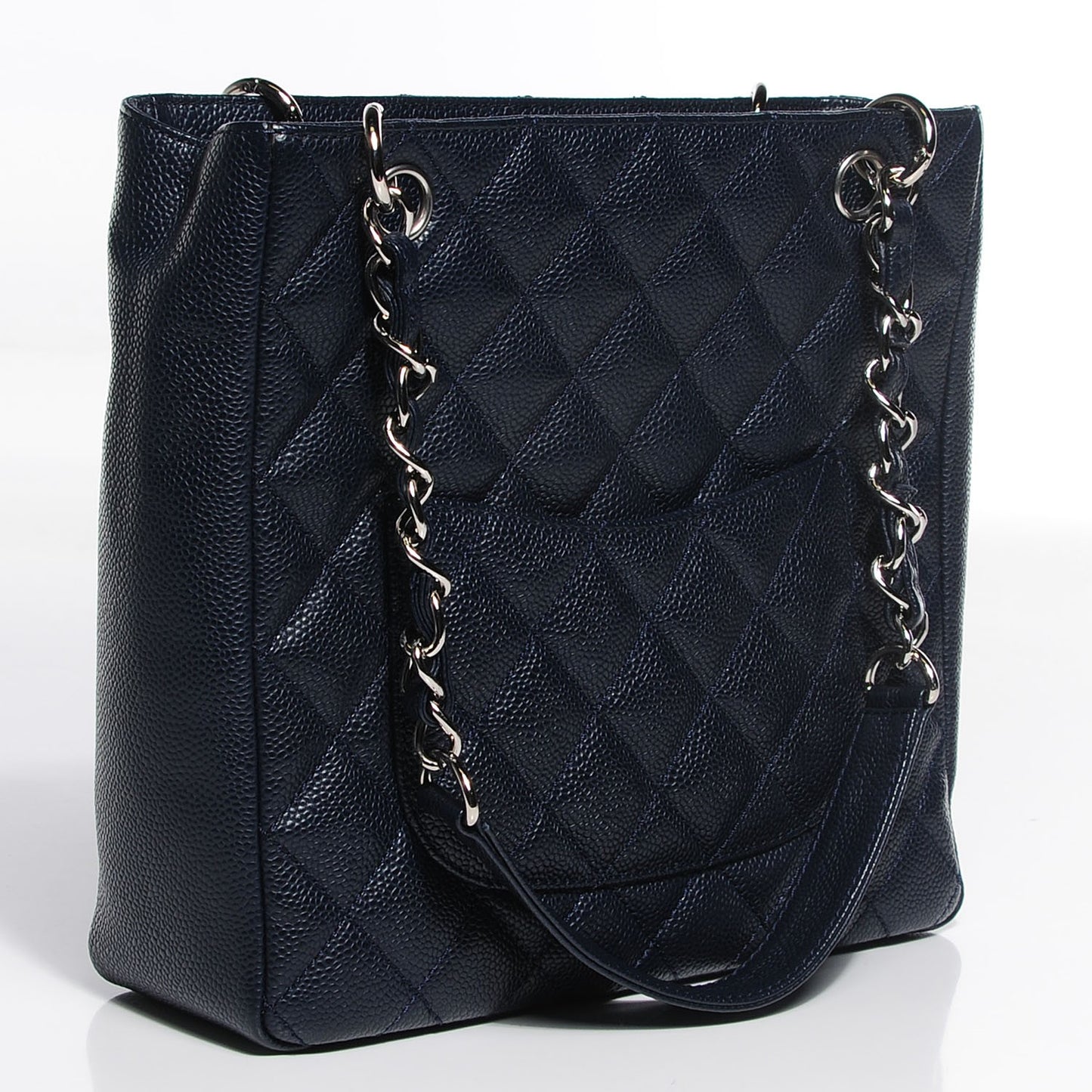Caviar Quilted Petit Shopping Tote PST Dark Blue