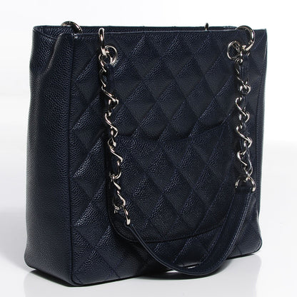 Chanel Caviar Quilted Petit Shopping Tote PST Dark Blue 3 of 8