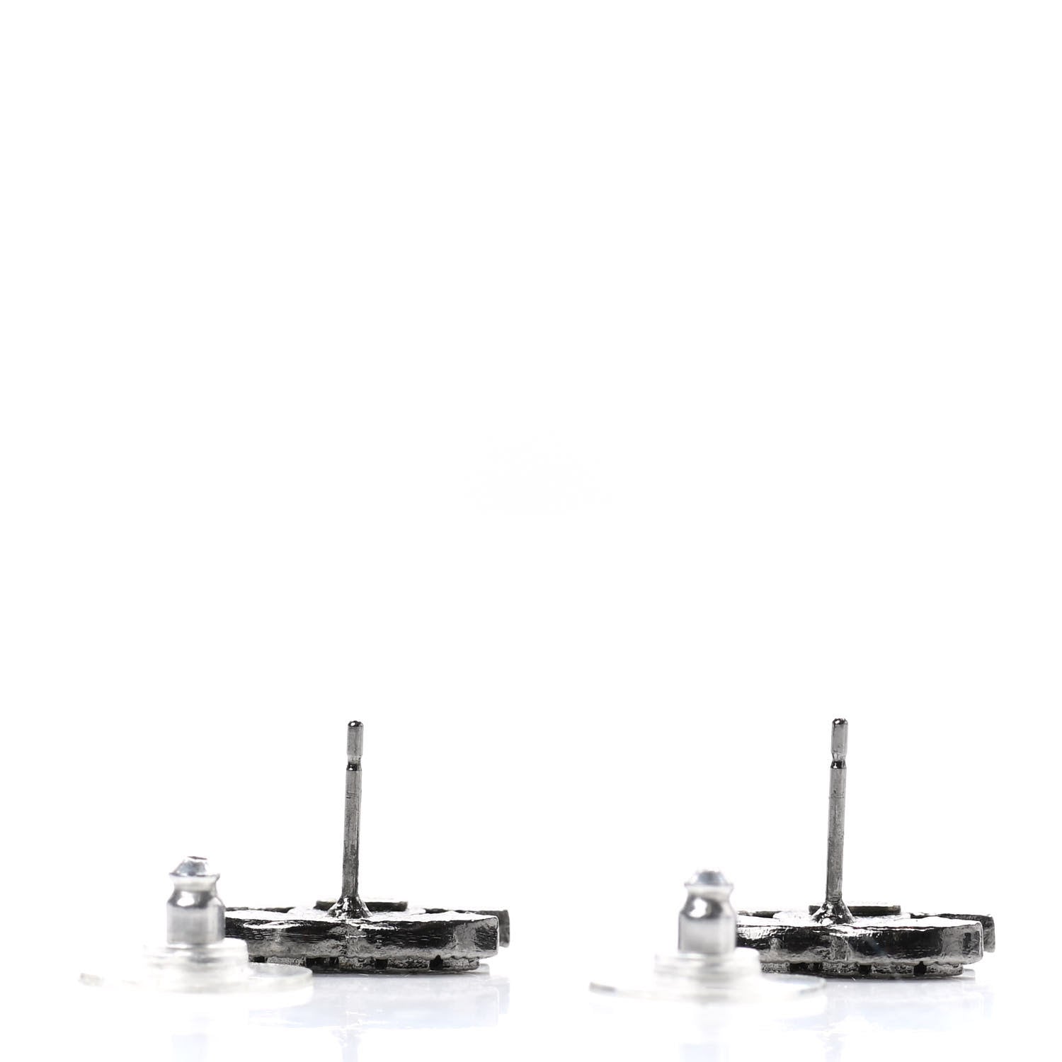 Chanel Ruthenium Crystal CC Earrings Silver Black 3 of 4