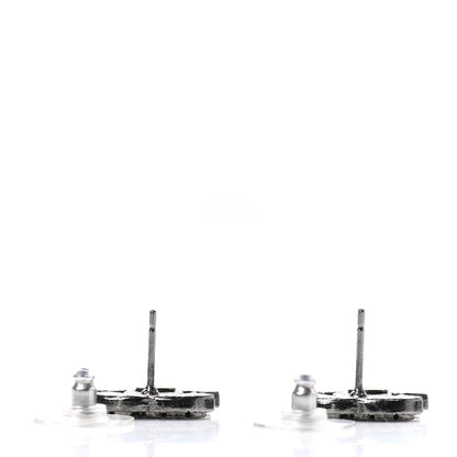 Chanel Ruthenium Crystal CC Earrings Silver Black 3 of 4