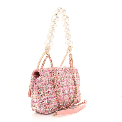 Chanel Tweed Medium Pearl Handle Flap Pink Beige Orange Ecru 3 of 10