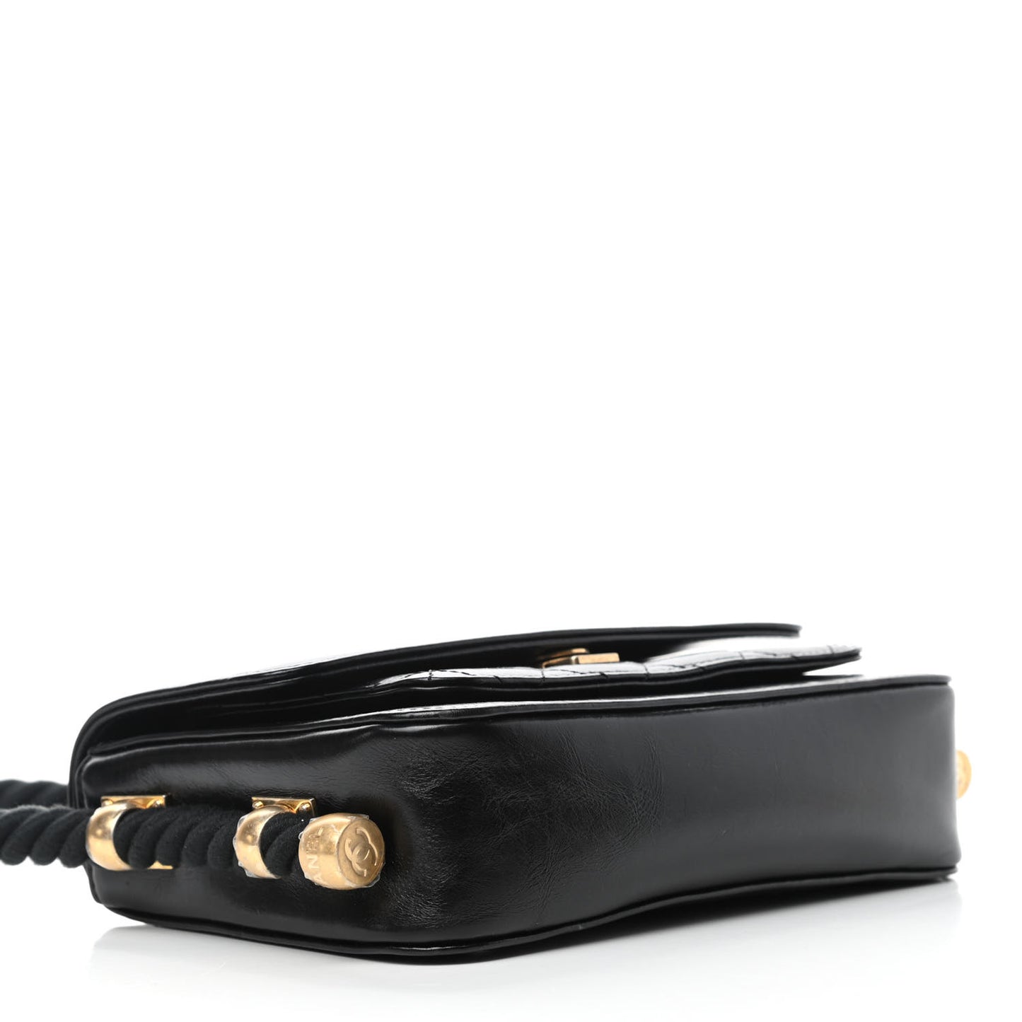 Crumpled Calfskin En Vogue Rope Flap Black