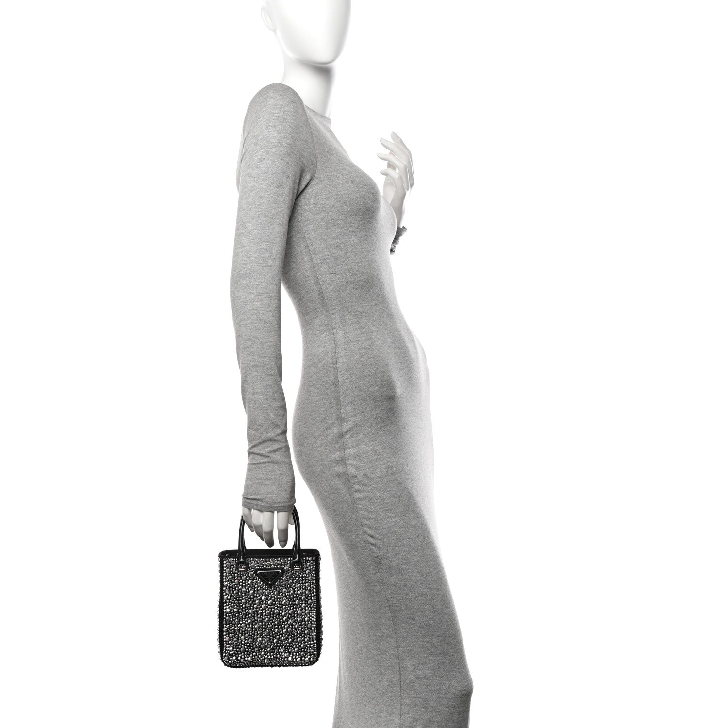 Prada Satin Crystal Metal Triangle Logo Small Double Handle Crossbody Tote Metal 2 of 11