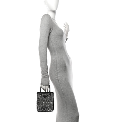 Prada Satin Crystal Metal Triangle Logo Small Double Handle Crossbody Tote Metal 2 of 11