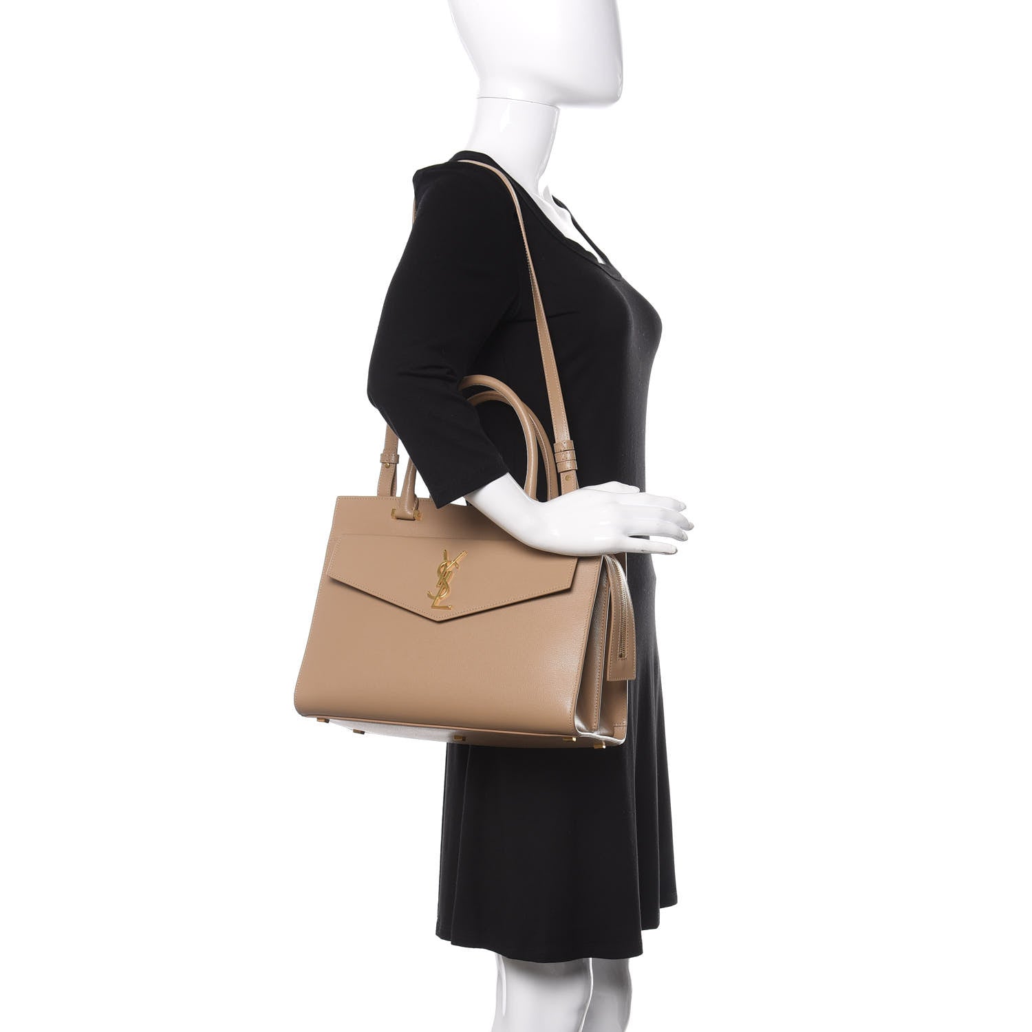 Saint Laurent Grain De Poudre Medium Uptown Tote Dark Beige 2 of 13