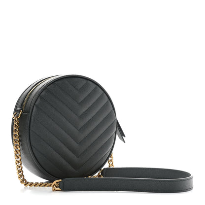 Saint Laurent Grain De Poudre Matelasse Chevron Quilted Round Vinyle Camera Bag New Vert Fonce 2 of 8