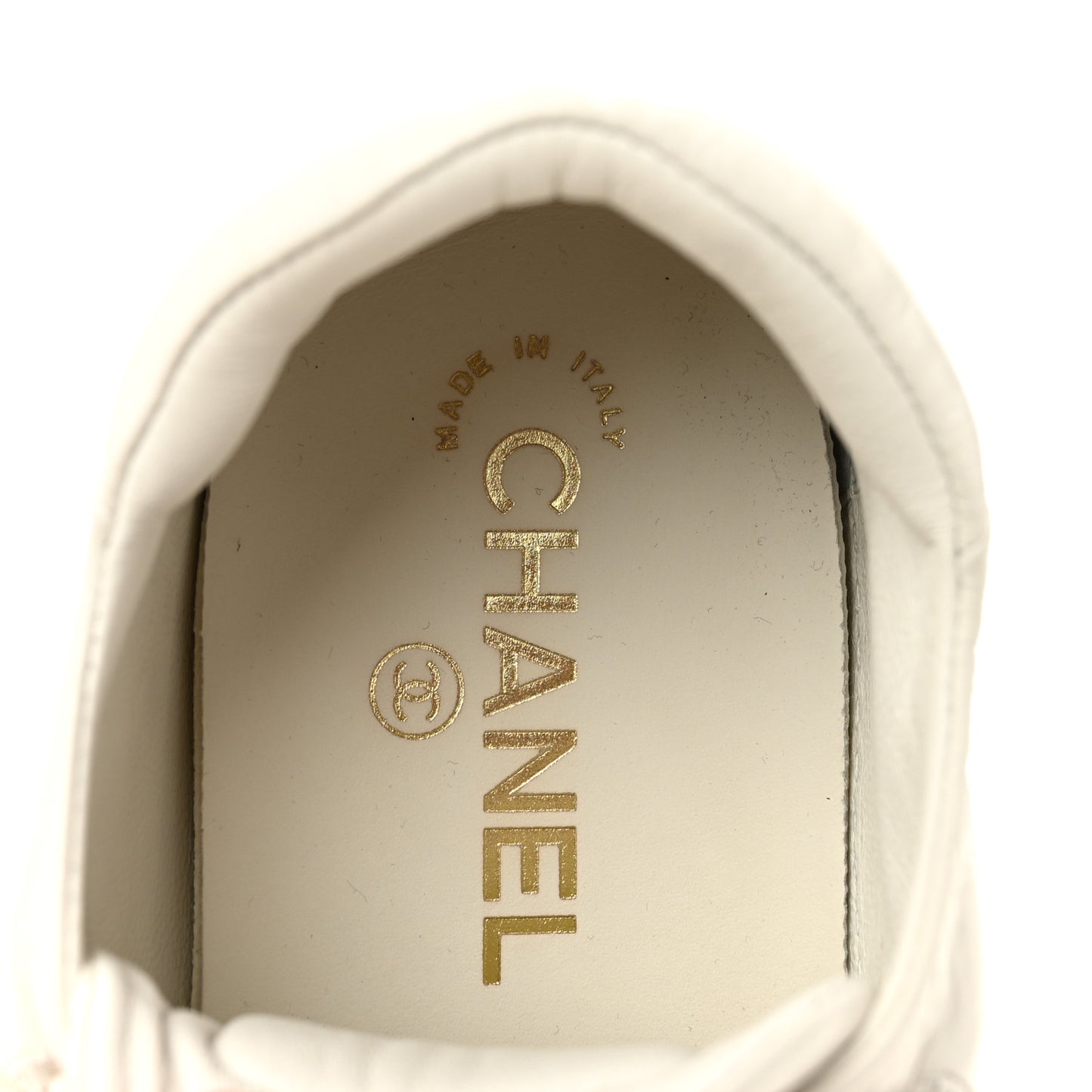 Crumpled Calfskin Womens CC Bow Sneakers 38.5 White
