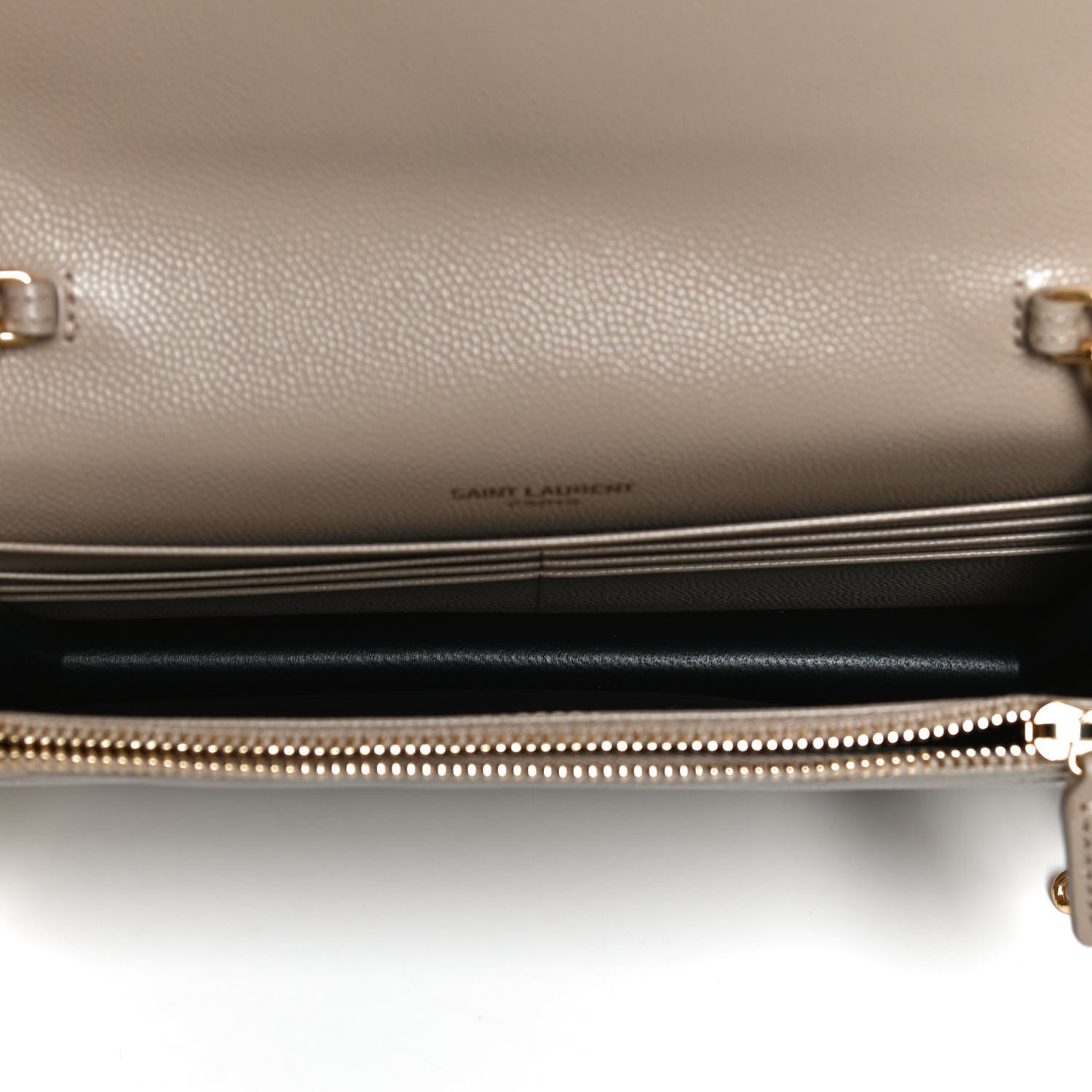 Saint Laurent Grain De Poudre Matelasse Chevron Monogram Envelope Chain Wallet Taupe 5 of 10