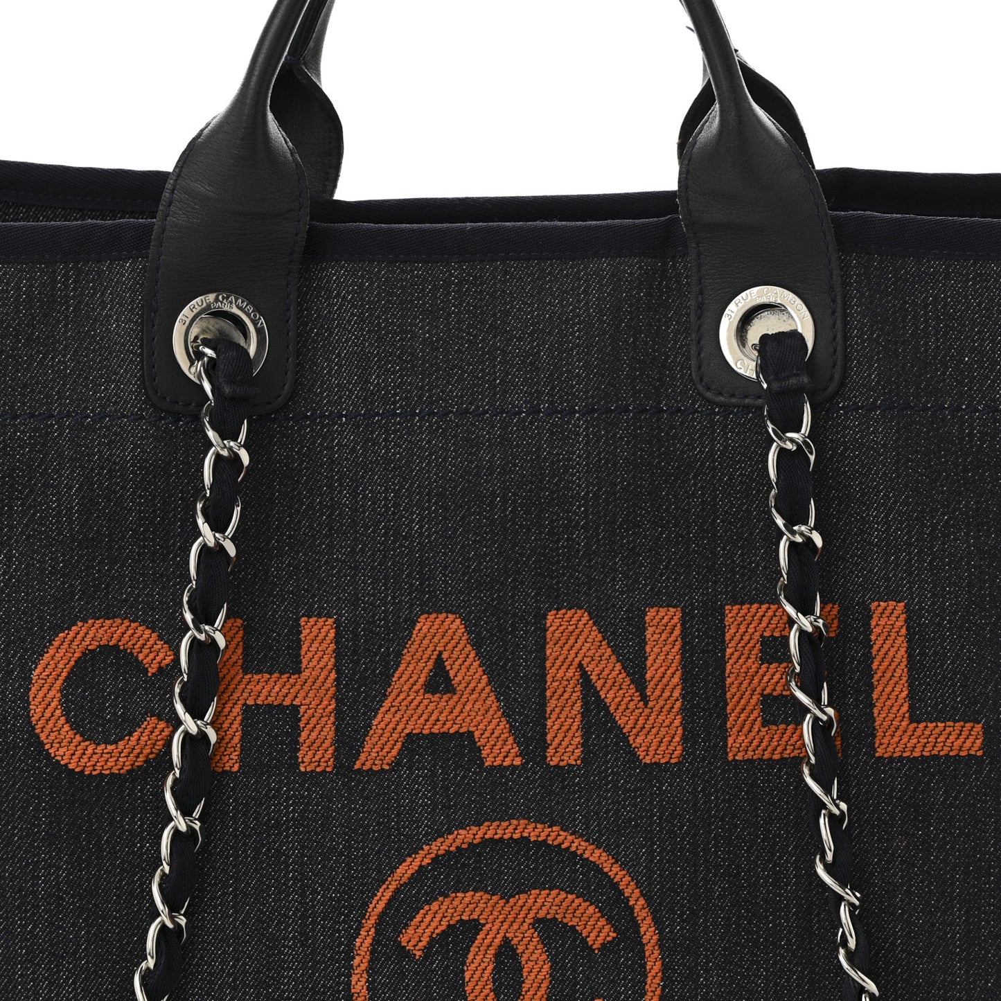 Denim Large Deauville Tote Blue Orange