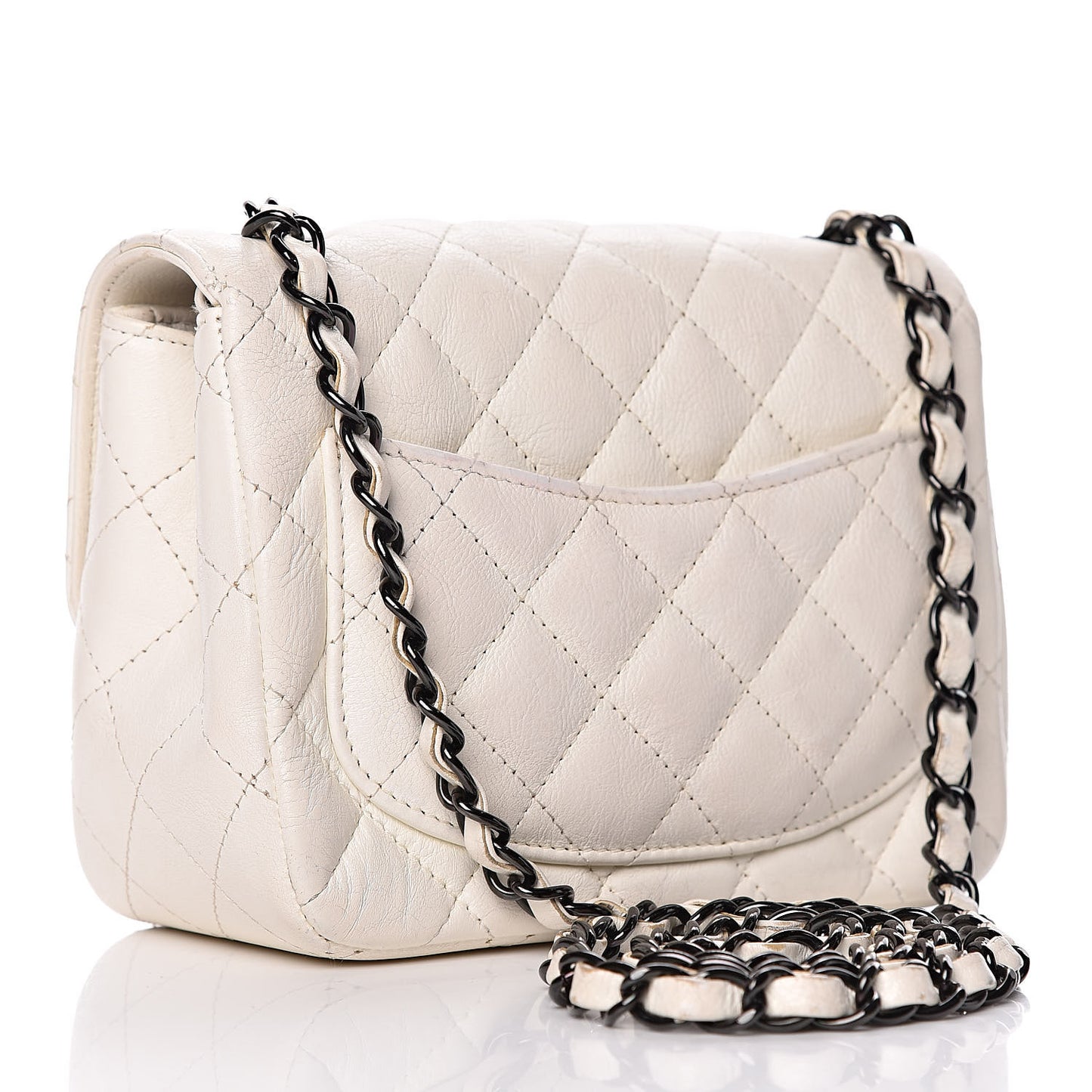 Crumpled Calfskin Quilted Mini Square Flap White